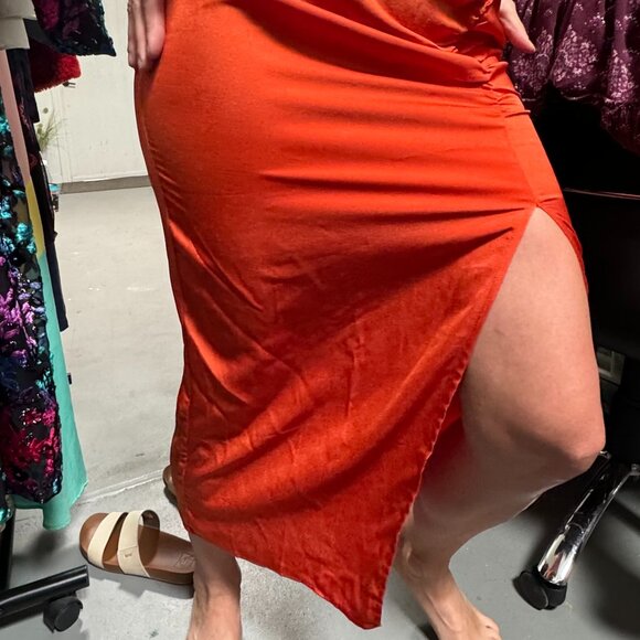 LuLumari Side Slit Skirt Small Burnt Orange RushedSide - Picture 7 of 11